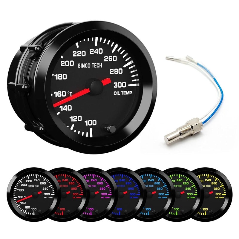 SINCO TECH 7 Color Gauge Kit 2" 52mm Automobile Backlight Pointer Car Meter with Sensor (Oil Temp F) - Image 1